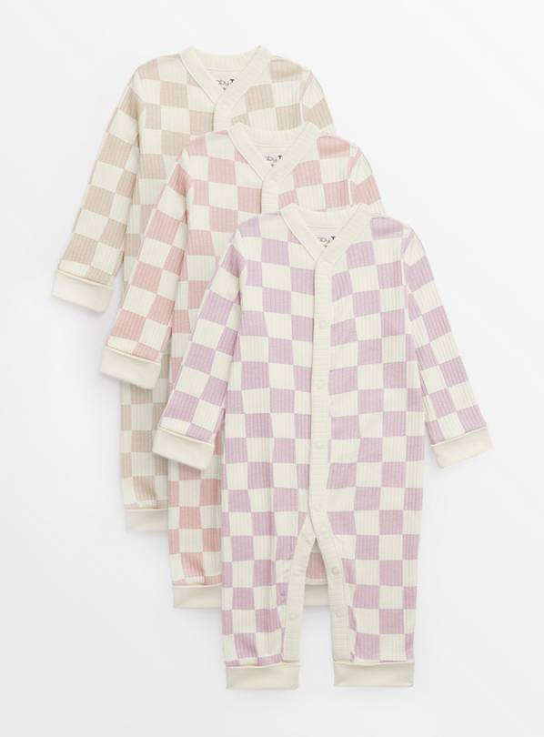 Pastel Check Sleepsuit 3 Pack Up to 1 mth
